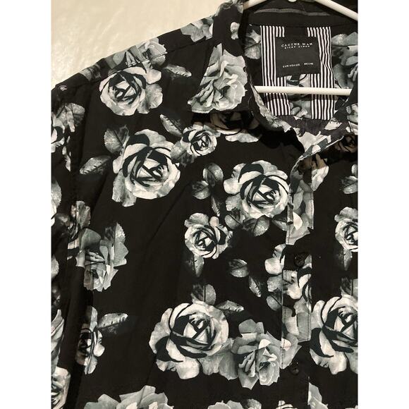 Black White Floral Men's Ricky Singh " Cactus Man" Button Down Shirt : Size XXL - Picture 4 of 8